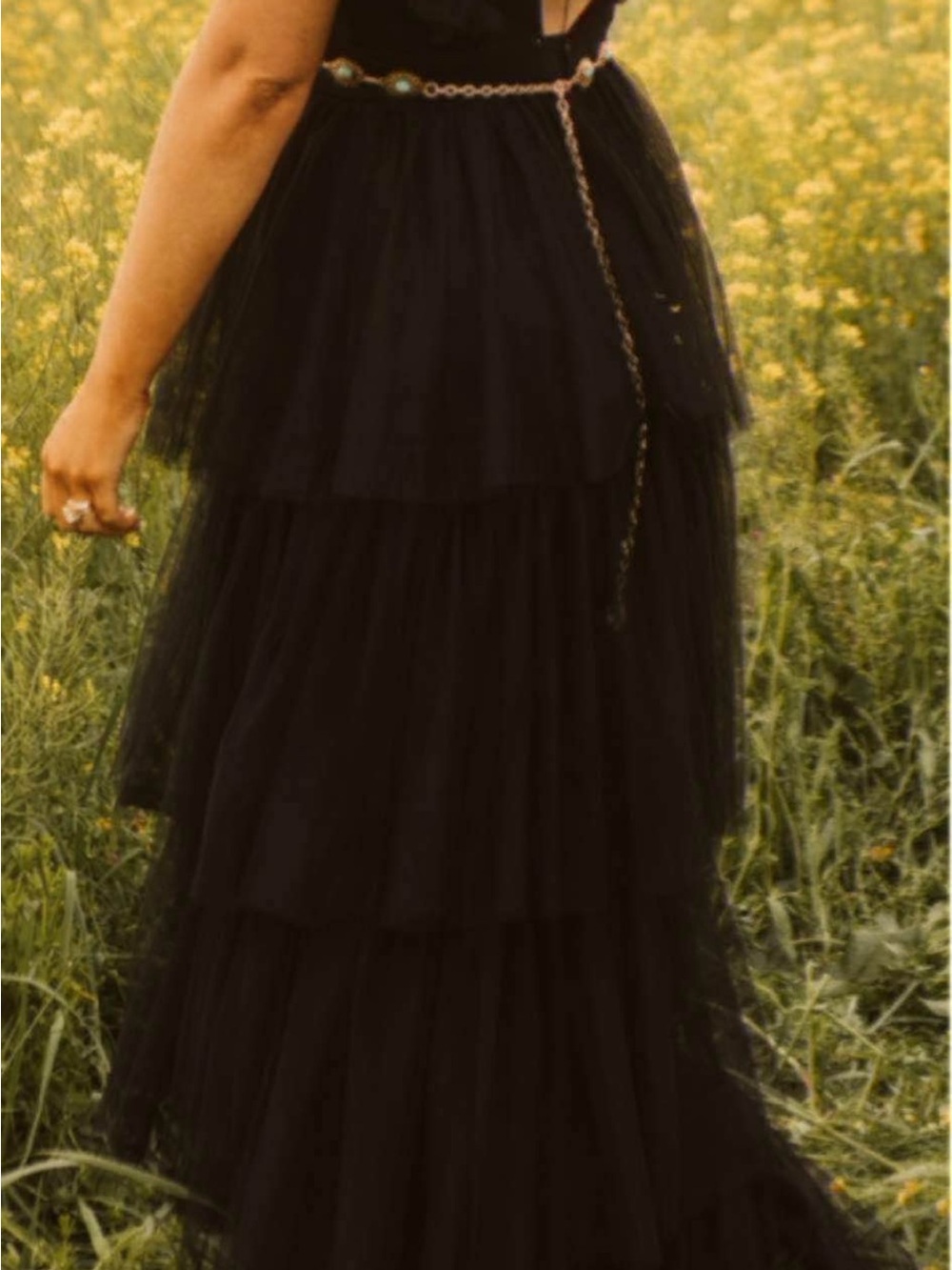 Black Tiered Tulle Maxi Dress